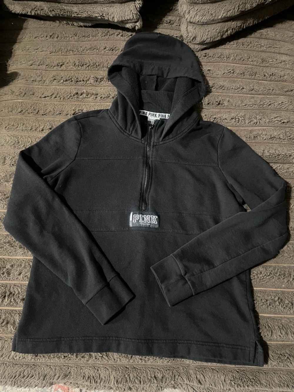 PINK Victoria's Secret Men's Black Half-Zip Hoodie Sweater